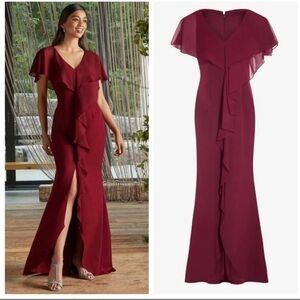 Adrianna Papell Burgundy High Low Dress